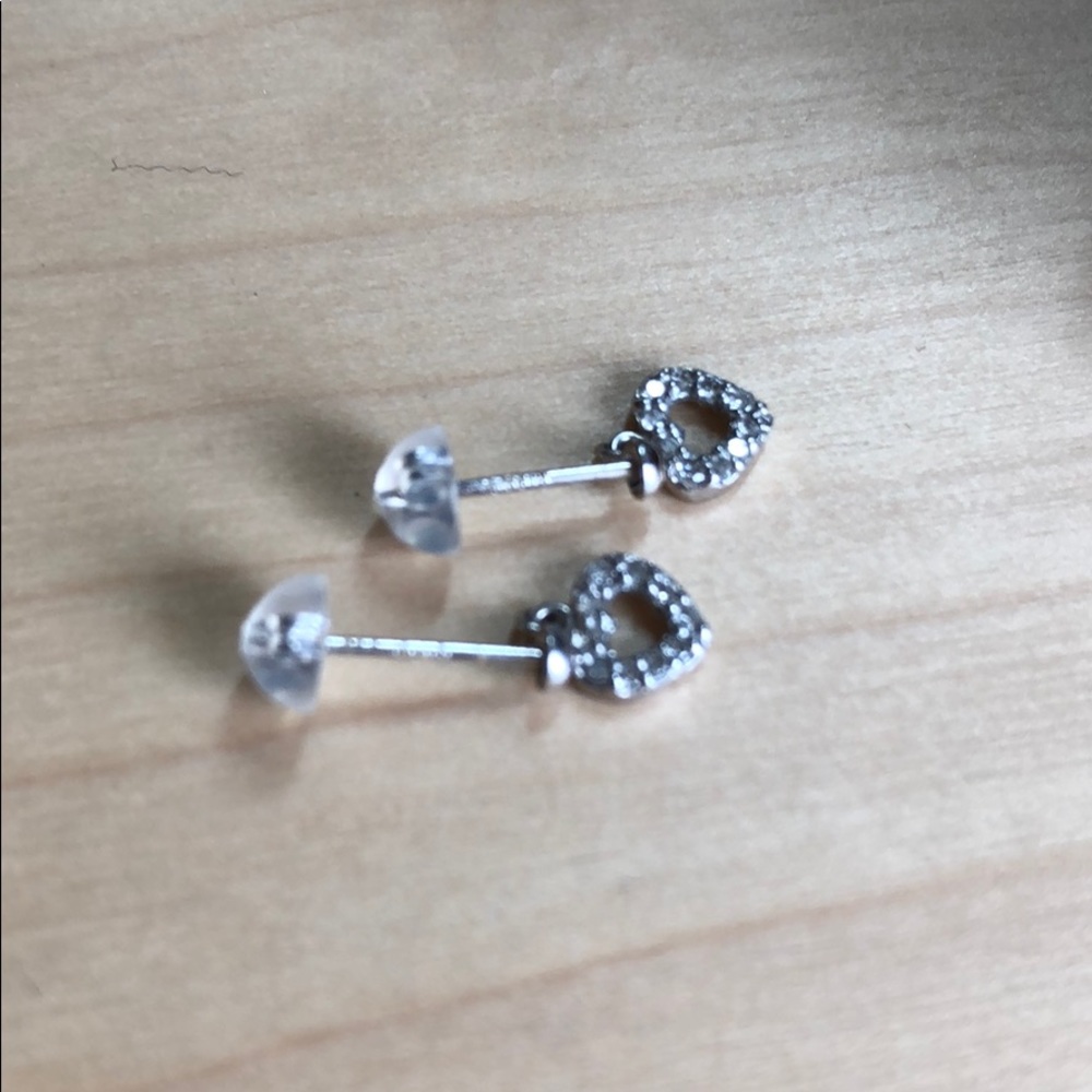 Solid 18k Diamond Heart Dangle Earrings - image 3